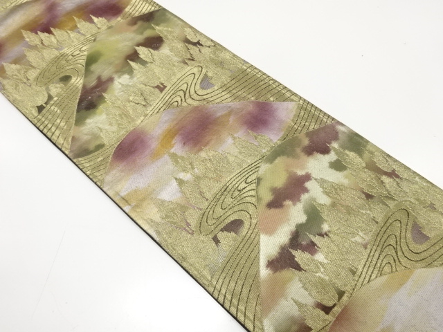 JAPANESE KIMONO / ANTIQUE FUKURO OBI / SILK / WOVEN TREES